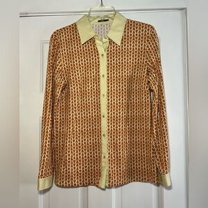 J. MCLAUGHLIN • ORANGE & CREAM CHAIN BLOUSE • EUC